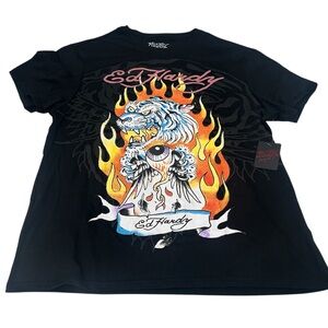 Ed Hardy T Shirt Men's Fire Tiger Size L Black NWT‎